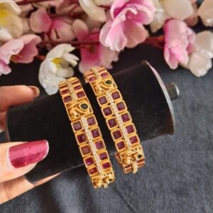 Premium Gold Finish Stone Bangles (2 nos)