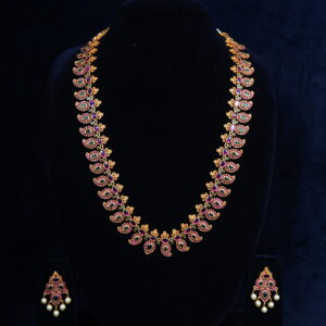 Premium Kemp Stone Mango Designer Long Necklace Set