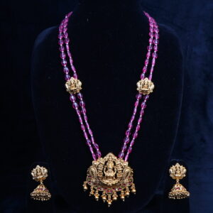 Pink Beads Lakshmi Designer Pendant Long Necklace Set