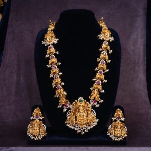 Premium Embossed Lakshmi Designer Long Necklace Set