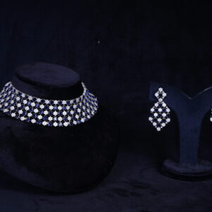 American Diamond Blue Stone Choker