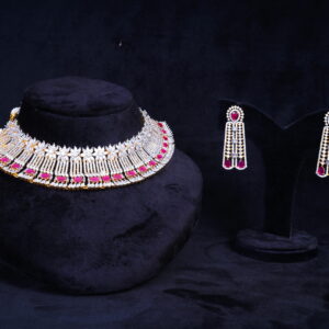 Beautiful Gold Base pink stone AD Necklace