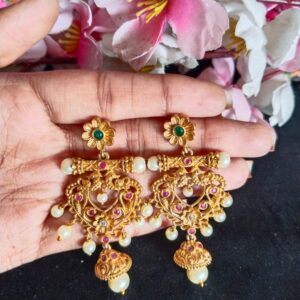 Simple Multistone Pearl Designer Earring