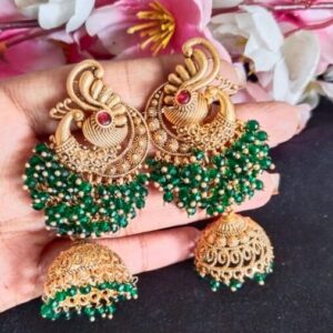 Grand Green Beads Peacock Designer Jumki