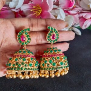 Green Kundan Stone Designer Jumki