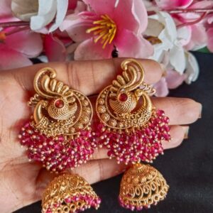 Elegant Red Beads Peacock Designer Jumki