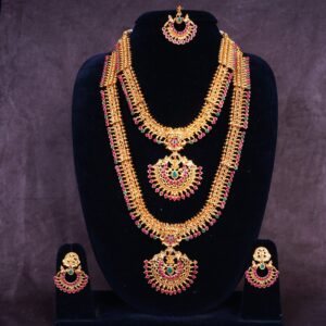 Unique Gold Finish Lakshmi Combo Haram Set