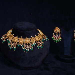 Premium Lakshmi Designer Greenbeads Necklace Set