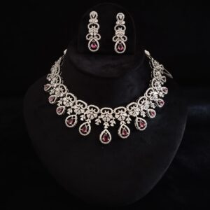 Elegant pink stone American diamond necklace