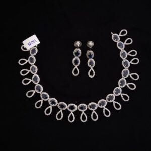 Elegant purple stone American diamond necklace set