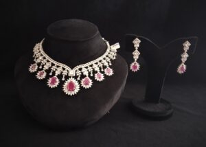 Premium pink stone American diamond necklace
