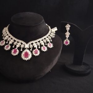 Premium pink stone American diamond necklace