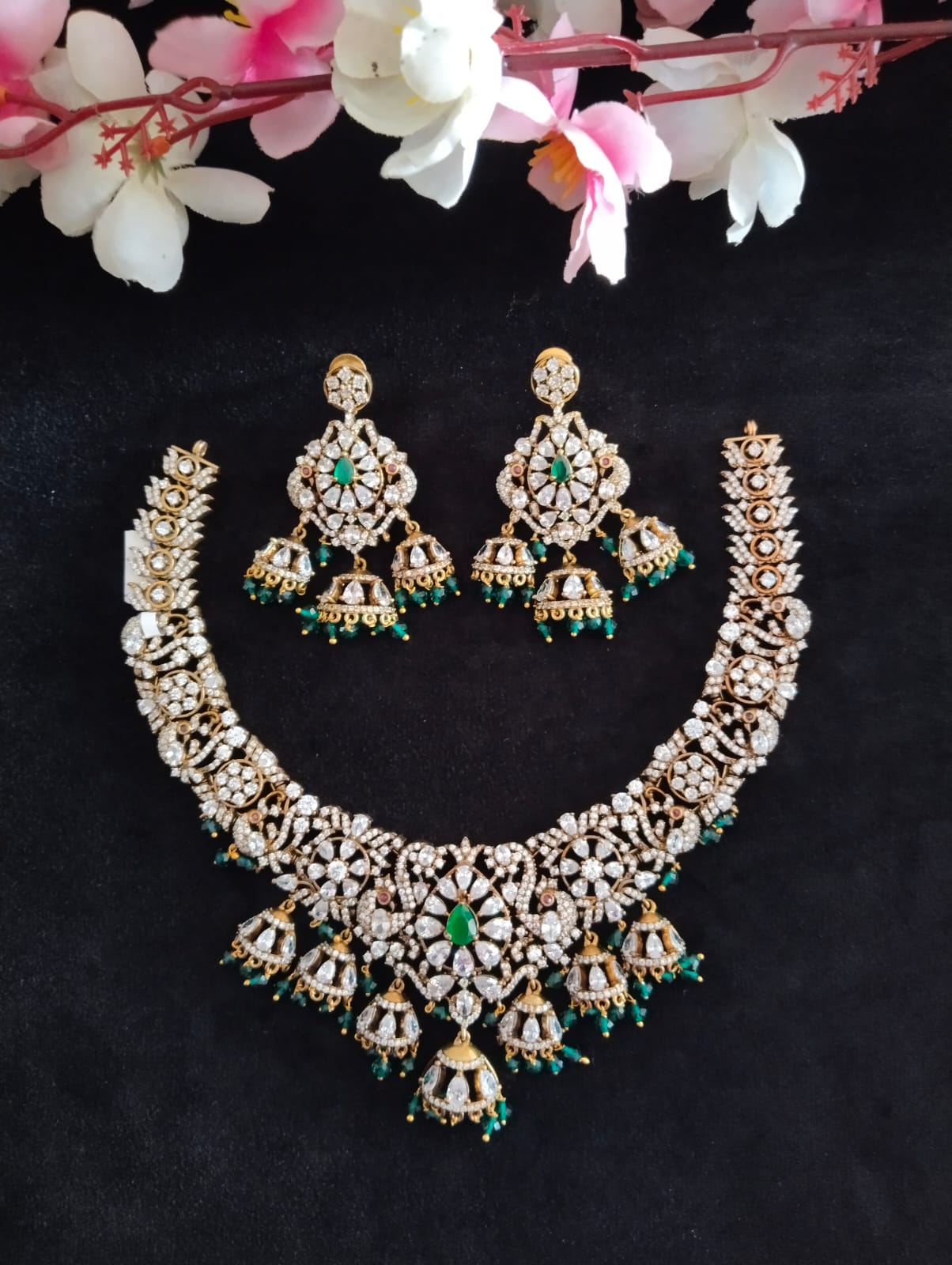 Premium Victorian Necklace with Green Beads & Stones